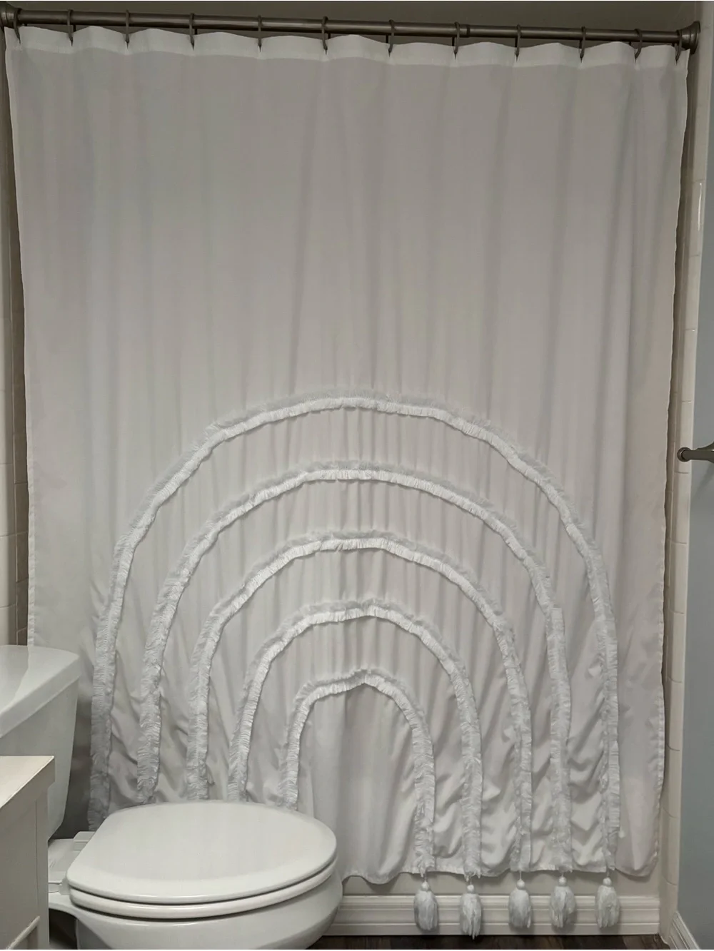 Home Bath White Ruffled Arch Rainbow Shower Curtain